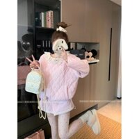 Áo Khoác Dài Tay Cổ Tròn Phối Ren, Chân Váy Ngắn Chữ A Màu Hồng Ngọt Ngào Mẫu Mới Mùa Đông Cho Nữ
