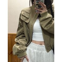 Áo khoác dài tay dáng rộng Áo khoác nữ hợp thời trang Retro Mỹ Top Pilot All-Match Spring Cardigan 2025 Phong cách mới KLK2