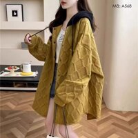 Áo khoác dài tay KAMAKA có mũ form dài đan mắt cáo - A568