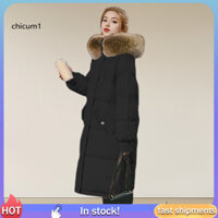 Áo khoác dài vừa phải CC Áo khoác Cotton hàng ngày Parka mùa đông sành điệu có mũ trùm đầu lông và giữ nhiệt cho nữ Áo khoác dài chống gió có túi và thiết kế khóa kéo cho thời tiết