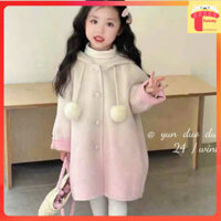Áo khoác dáng dài cho bé gái vải dạ 2-8 tuổi hình tai thỏ đính hoa điệu đà thời trang