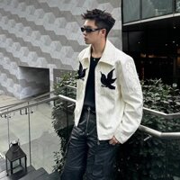 Áo khoác dáng rộng đa năng, áo khoác màu trắng có ve Zip