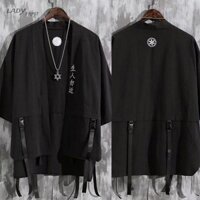 Áo khoác đạo giáo mỏng mùa hè Techwear Hip Hop Cardigan dành cho nam Thiết kế màu đen sành điệu