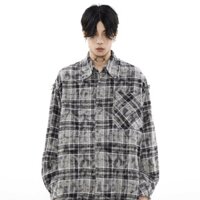 Áo khoác dạo phố nam phong cách Edgy - Bộ sưu tập xuân thu 2025 Hồng Kông / Bông tai Kẹp / Áo sơ mi cỡ lớn thời trang hợp thời trang Hàn Quốc