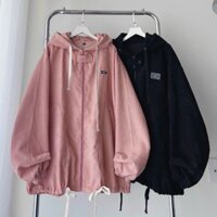 Áo Khoác Dây Kéo Nhung Gân Logo Cao Su WZS, Áo khoác hoodie zip tag WZS màu đen form rộng unisex nam nữ Ảnh thật shop tự chụp - HỒNG - M