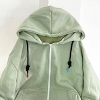 Áo khoác dây kéo nỉ lót bông Trơn unisex - Xanh bơ,M