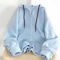 Áo khoác dây kéo nỉ lót bông Trơn unisex - Xanh da trời,XL