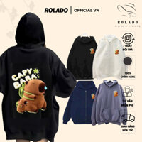 Áo khoác dây kéo vải nỉ lót lông in hình CABYBARA, áo hoodie form rộng ROLADO mẫu mới phong cách thu đông hottrend 2024