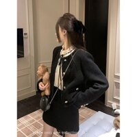 Áo khoác đen nữ Yuewen Áo khoác ngắn mùa thu