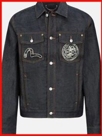 ♞Áo khoác Denim dáng rộng dành cho nam Evisu Áo khoác thêu cáng nhiều túi OVERSIZE