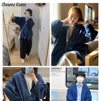 Áo khoác Denim Kimono cổ điển phong cách Nhật Bản Áo khoác nữ dáng rộng phù hợp