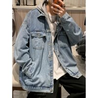 Áo khoác denim nam from rộng có mũ nỉ mùa xuân thu phong cách hàn quốc, áo khoác bò jean nam cao cấp basic