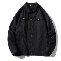 Áo khoác Denim nam nữ Áo khoác nam đen trơn Áo khoác jean nam Một hàng nút Màu nhuộm tối Thời trang Thường ngày