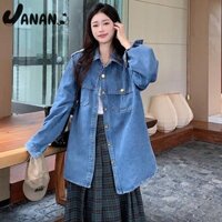 Áo khoác Denim nữ có nút ngực đơn và bộ váy kẻ sọc