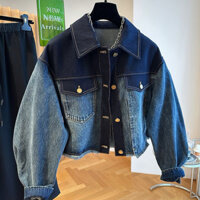 Áo khoác denim nữ phối màu cá tính, jacket jean dáng rộng thời trang Ulzzang, áo bò nữ phong cách Hàn Quốc