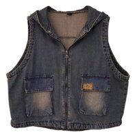 Áo Khoác denim Sát Nách Có Mũ Trùm Dáng Rộng Kiểu retro Thời Trang 2023 9.15