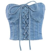 Áo khoác denim sexy châu Âu và Mỹ, áo khoác hở lưng, áo ống, đồ định hình, thiết kế boutique chuyên dụng, có sẵn ở nước ngoài