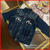 ♞Áo khoác Denim thêu chữ EVISU Áo khoác Denim mới