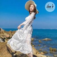 Áo khoác đi biển choàng ren hoa viền