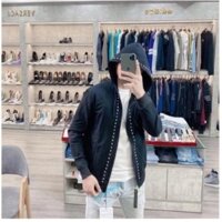 Áo khoác đính đinh nam nữ khoá zíp mũ trùm đầu thời trang hàn quốc