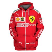 Áo khoác đỏ Ferrari Men 's Formula F1 Team Cartoon ✷ ❈ In hình quân đoàn Santander