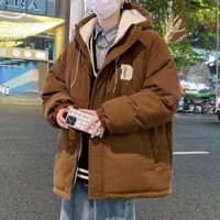 Áo khoác độn bông vải nhung, Áo khoác đệm Cotton mùa đông cho nam, Áo khoác dày dặn, ấm áp, Áo khoác có mũ trùm đầu hợp thời trang cỡ lớn Áo khoác có mũ trùm đầu dành cho cặp đôi，áo mùa đông nam，áo hoddie nam form rộng，đen，trắng，xám，kaki，Xanh lá cây