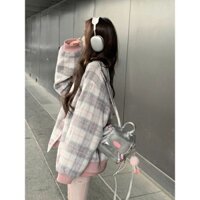 Áo Khoác Đồng Phục Bóng Chày Đường Khâu Kẻ Ca Rô Màu Hồng, Áo Khoác Nữ HOT GIRL Ngọt Ngào Mẫu Xuân Thu