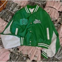 Áo khoác dù 2 lớp kiểu dáng bomber cánh dơi phối nút form rộng cực đẹp in chữ GB - XANH LÁ - SIZE L