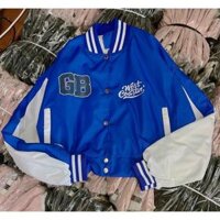 Áo khoác dù 2 lớp kiểu dáng bomber cánh dơi phối nút form rộng cực đẹp in chữ GB - XANH DƯƠNG - SIZE L