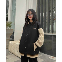 áo khoác dù bomber, áo khoác dù phối tay - Đen - FreeSize