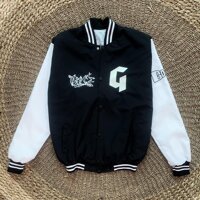 Áo Khoác Dù Bomber Jacket - Áo Khoác Bóng Chày Unisex Nam Nữ GONZ Form Rộng Ulzzang KUN - ĐEN PHỐI TRẮNG,L