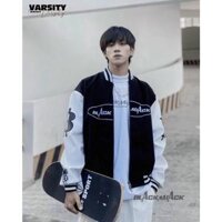 Áo khoác dù bomber unisex nam nữ cổ tròn  - ĐEN,L