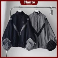 Áo khoác dù chống nắng cản gió 2 lớp phối màu đen xám unisex nam nữ from rộng tay bồng - Manto Shop