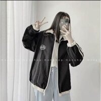 Áo Khoác Dù Chống Nắng Phối Sọc Unisex Ulzzang Logo Thêu Cao Cấp, Áo Bomber Unisex Nam Nữ Cá Tính Hàng Xịn Chất Dày Dặn Hottrend - Đen - Xl