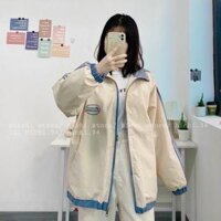 Áo Khoác Dù Chống Nắng Phối Sọc Unisex Ulzzang Logo Thêu Cao Cấp, Áo Bomber Unisex Nam Nữ Cá Tính Hàng Xịn Chất Dày Dặn Hottrend - Kem - M