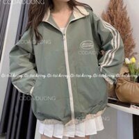 Áo Khoác Dù Chống Nắng Phối Sọc Unisex Ulzzang Logo Thêu Cao Cấp, Áo Bomber Unisex Nam Nữ Cá Tính Hàng Xịn Chất Dày Dặn Hottrend - Xanh rêu - L