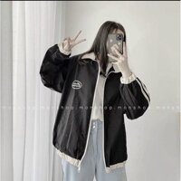 Áo Khoác Dù Chống Nắng Phối Sọc Unisex Ulzzang Logo Thêu Cao Cấp, Áo Bomber Unisex Nam Nữ Cá Tính Hàng Xịn Chất Dày Dặn Hottrend - Đen - L