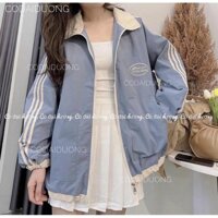 Áo Khoác Dù Chống Nắng Phối Sọc Unisex Ulzzang Logo Thêu Cao Cấp, Áo Bomber Unisex Nam Nữ Cá Tính Hàng Xịn Chất Dày Dặn Hottrend - Xanh dương - L