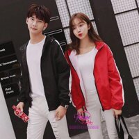 áo khoác dù có nón  2 lớp nam nữ mặc - đen