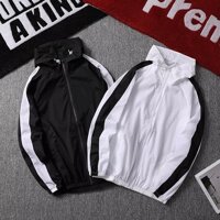 Áo khoác dù có nón sọc tay - Đen - FreeSize