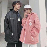 áo khoác dù đôi bông cúc đẹp, áo khoác cặp, áo cặp, áo đôi - Hồng - Đen - XL - L