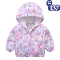 Áo Khoác Dù Hello Kitty Tím Cho Bé Gái từ 10kg đến 27kg