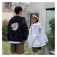 Áo khoác dù in hình Hoa Cúc 123SHOP dành cho cặp đôi cho nam cho nữ có mũ, jacket form rộng có 2 màu unisex ulzzang - Đen,XL dưới 75kg