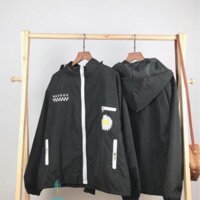 Áo khoác dù in hoa cúc nam nữ - Đen,XL