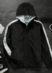 Áo Khoác Dù Mũ Trùm Sọc Tay - N95 - Đen