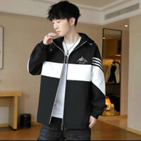 áo Khoác Dù Nam Nữ 2 Lớp Có Nón Thêu Núi Chjek Phối Tay 3 Sọc Ngang -htm Fashion