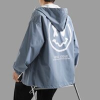 Áo khoác dù nam nữ UNISEX form rộng in mặt cười chất dù 2 lớp nón rộng UENO VOGUE - XANH - L