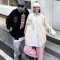 Áo khoác dù nam nữ unisex thiết kế sọc caro phối nút chữ U chất dù 2 LỚP form rộng đẹp - KEM - SIZE XL