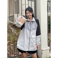 Áo Khoác dù Nữ Cổ Bẻ Calem Club Xám Trắng Phối Màu form rộng năng động chất liệu dù 2 lớp cao cấp TP