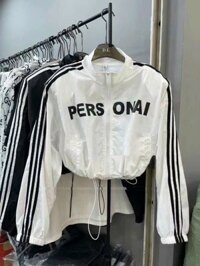 Áo khoác dù nữ cổ trụ in chữ phối viền kiểu croptop bo thun mặc chống nắng mùa hè - Trắng - Free size